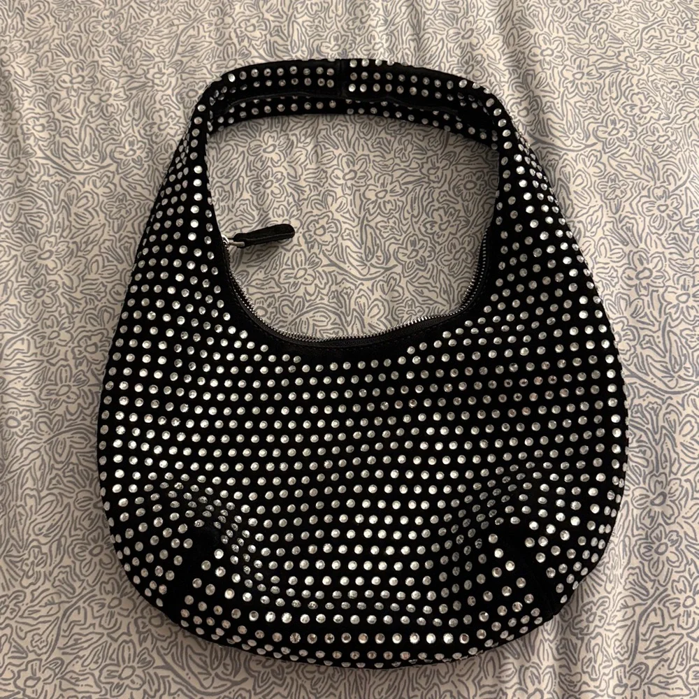 EUC Madewell The Medium Crystal Embellished Suede Bag Black/Silver - Picture 6 of 7